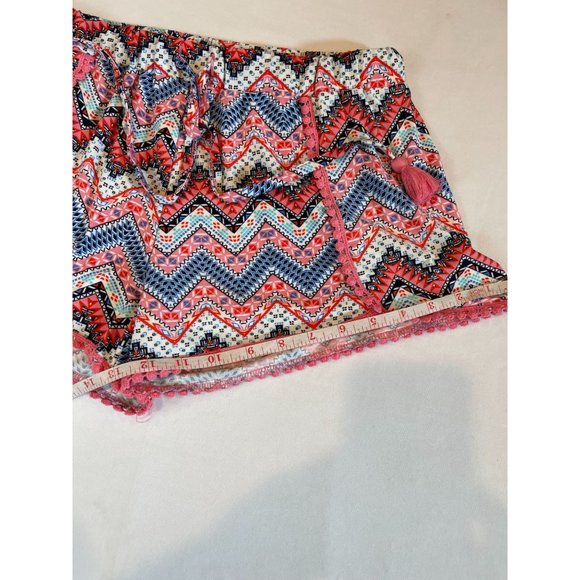 Derek Heart Womens Chevron Shorts Lace Detail Drawstring Pink White Size Medium - Picture 5 of 6